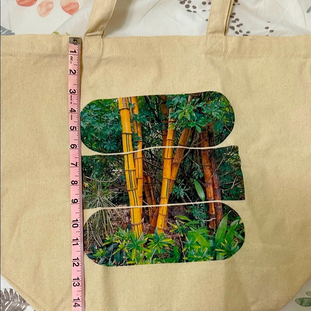 NEW Beige Tote Bag with Bamboo Design